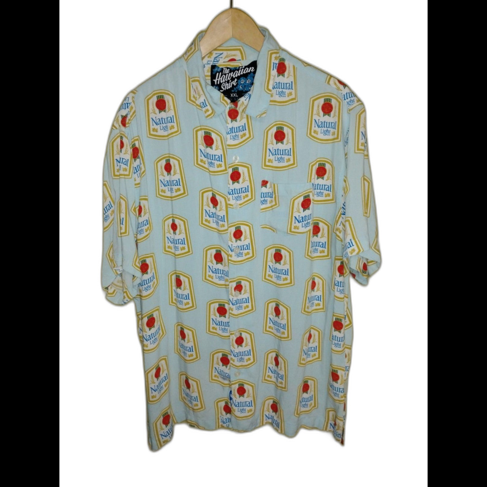 The Rowdy Gentleman Natural Light Beer Natty Button Up Hawaiian Shirt Men's 2XL